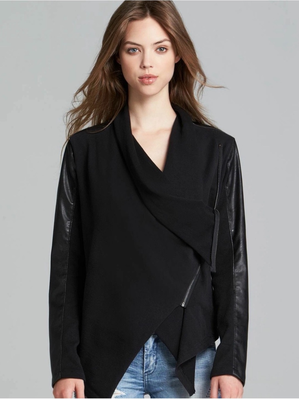Great condition size XS Blank NYC Asymmetric Draped Black faux leather jacket
